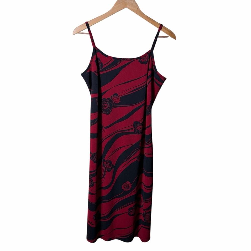 Vintage 90s Grungy WhimsiGoth Rose Dress Black and Red Size 14 - Picture 2 of 7